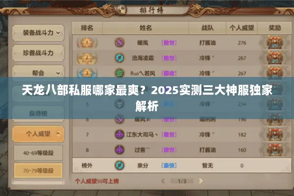 天龙八部私服哪家最爽？2025实测三大神服独家解析