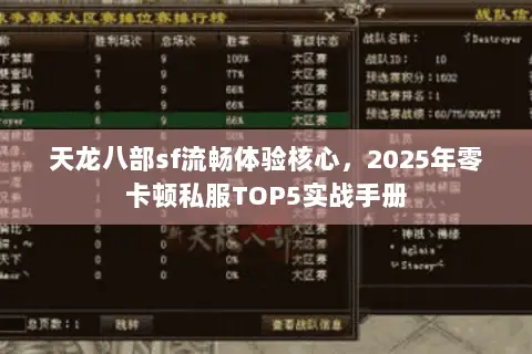 天龙八部sf流畅体验核心，2025年零卡顿私服TOP5实战手册