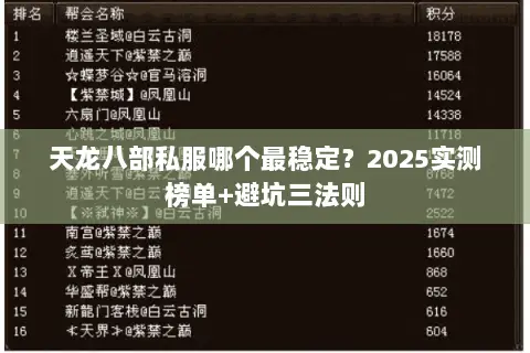 天龙八部私服哪个最稳定?2025实测榜单+避坑三法则 天龙八部私服哪个最稳定?2025实测榜单+避坑三法则