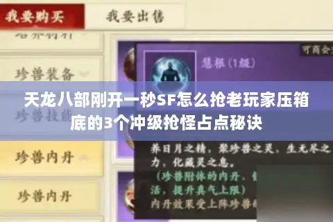 天龙八部刚开一秒SF怎么抢老玩家压箱底的3个冲级抢怪占点秘诀